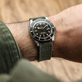 WatchGecko Two-Piece Canvas Watch Strap - Olive Green on Tudor Black Bay 58