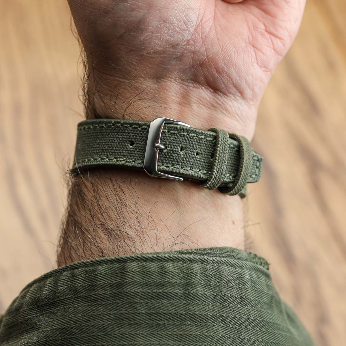 WatchGecko Two-Piece Canvas Watch Strap - Olive Green