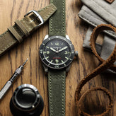 WatchGecko Two-Piece Canvas Watch Strap - Olive Green on Vertex MP45