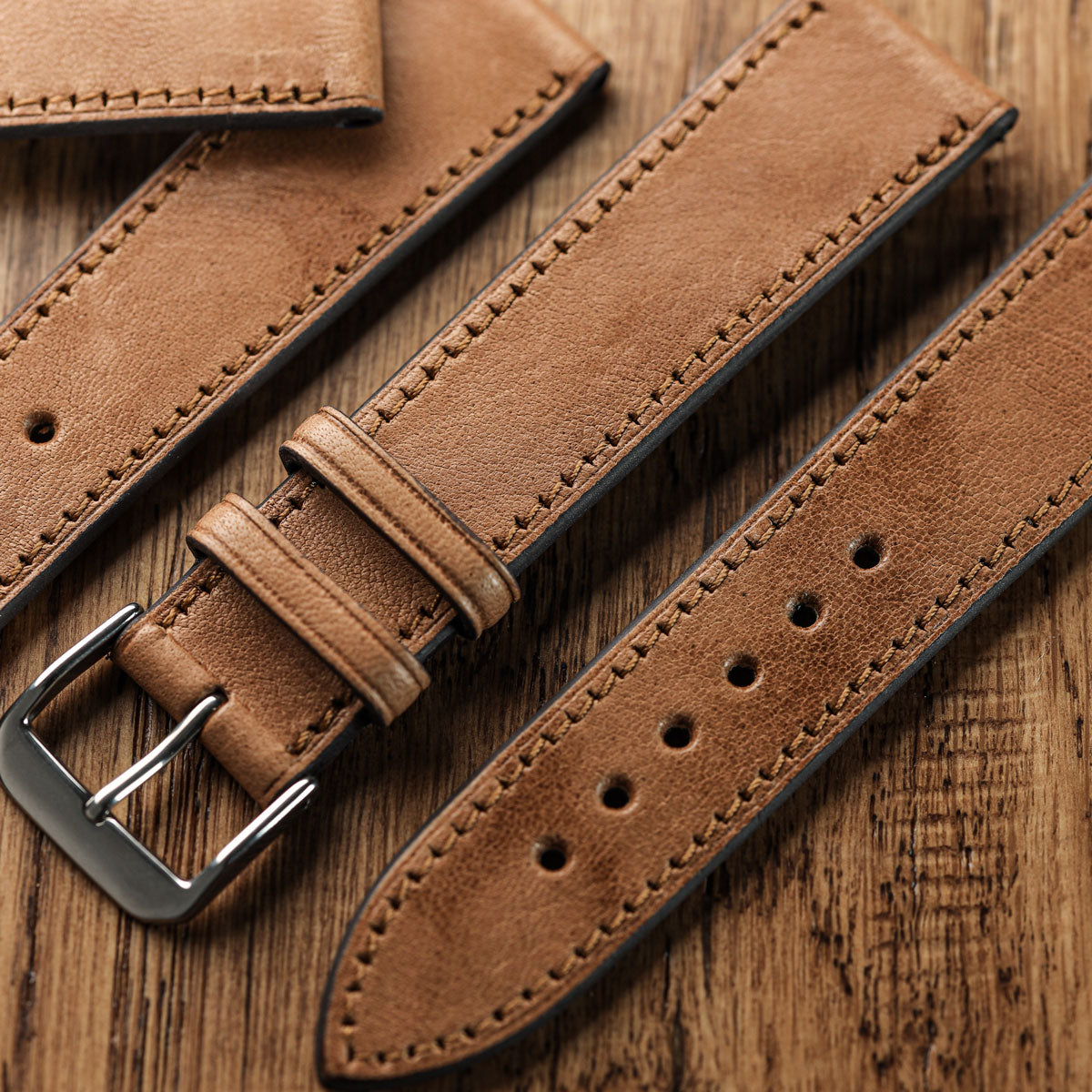 Camden Hand-Stitched Genuine Leather Watch Strap - Honey