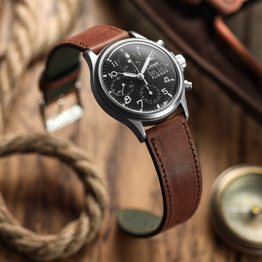 Camden Hand-Stitched Genuine Leather Watch Strap - Mahagony on Sinn