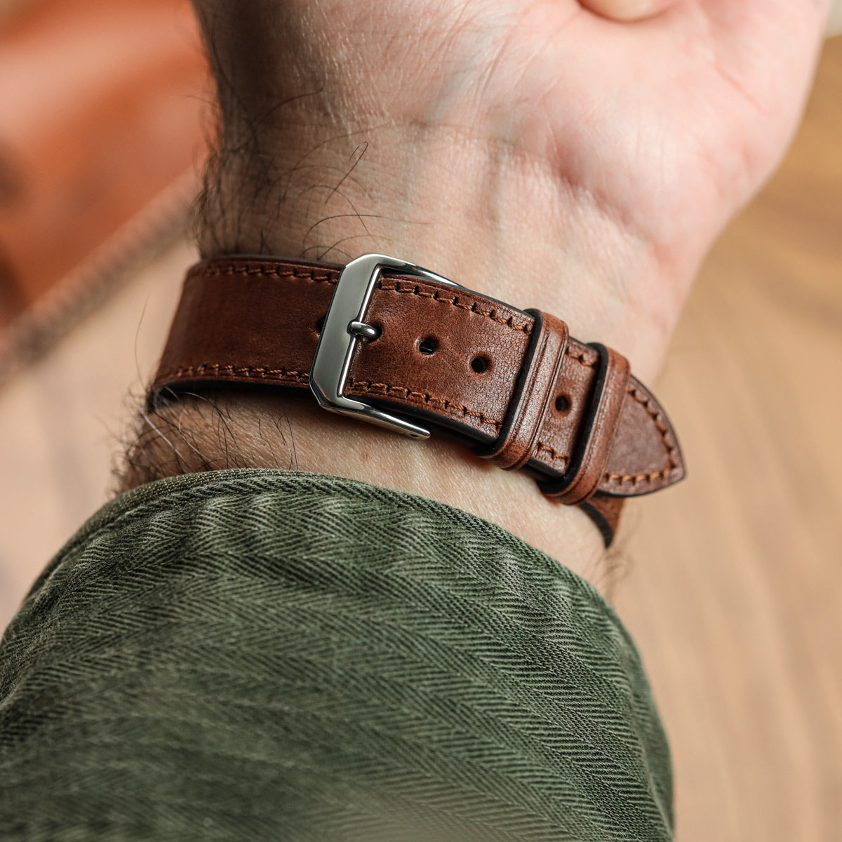 Camden Hand-Stitched Genuine Leather Watch Strap - Mahagony