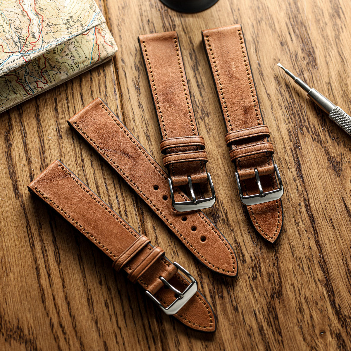 Camden Hand-Stitched Genuine Leather Watch Strap - Cognac