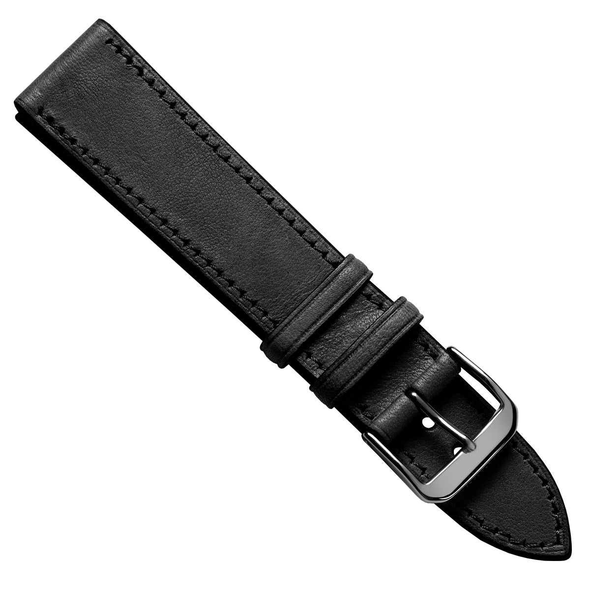 Camden Hand-Stitched Genuine Leather Watch Strap - Black