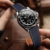 Hand Stitched Italian Leather Watch Strap  - Alpine Blue on Rolex Submariner