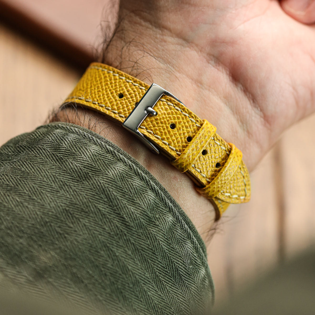 Hand Stitched Italian Leather Watch Strap  - Alpine Yellow