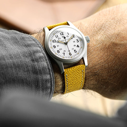 Hand Stitched Italian Leather Watch Strap  - Alpine Yellow on Hamilton