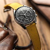 Hand Stitched Italian Leather Watch Strap - Alpine Yellow on Omega Speedmaster