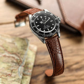 Ostrich Leg Leather Watch Strap - Tan on Rolex Submariner