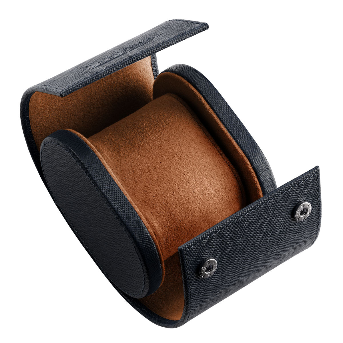 WatchGecko Single Leather Watch Case - Navy Blue / Orange