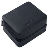 WatchGecko Leather Dual Zipped Watch Travel Case -  Navy Blue / Orange