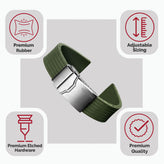 WatchGecko 400 Italian Rubber Divers Reversible Watch Strap - Military Green - Brushed Buckle