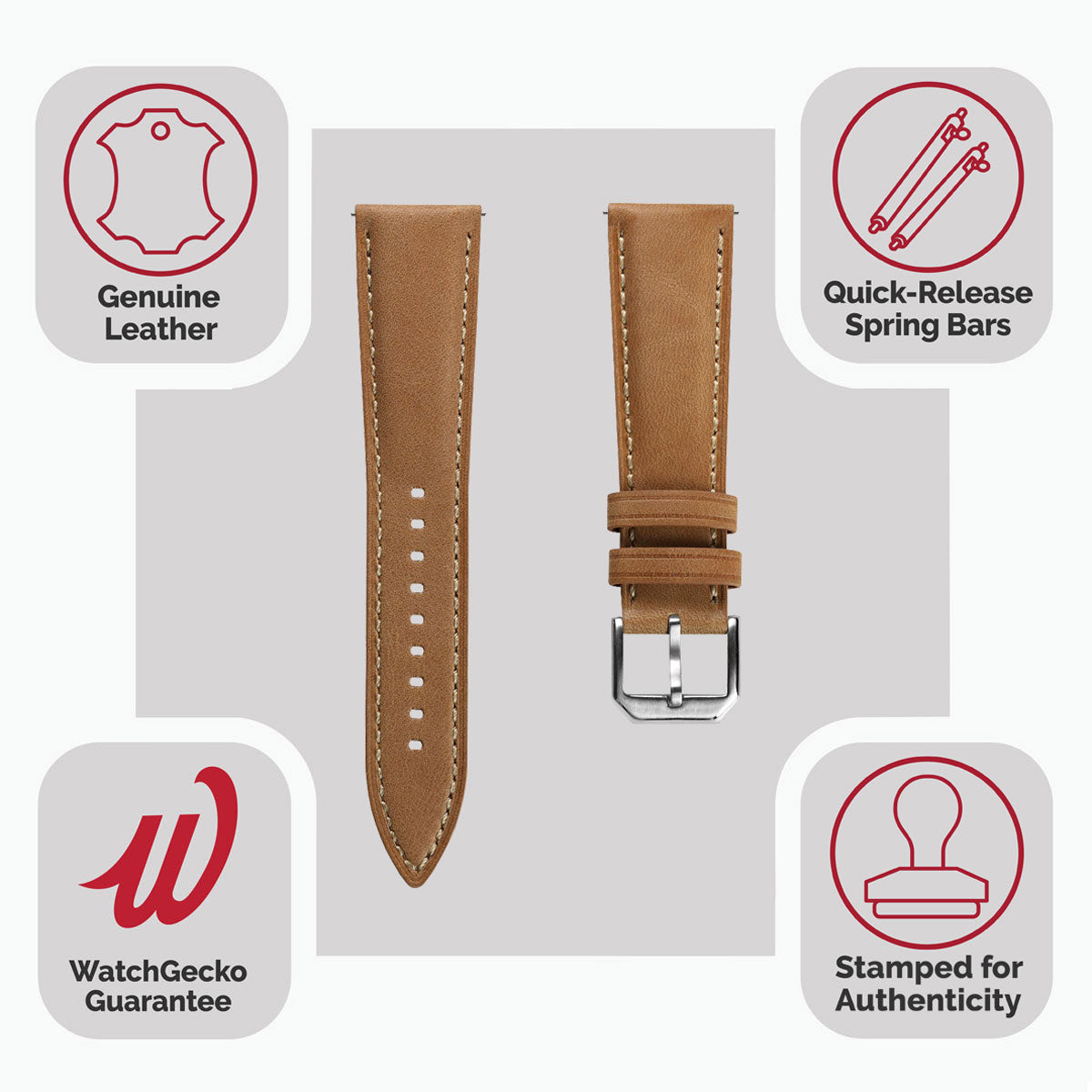 Whitby Vintage Padded Leather Watch Strap - Light Brown