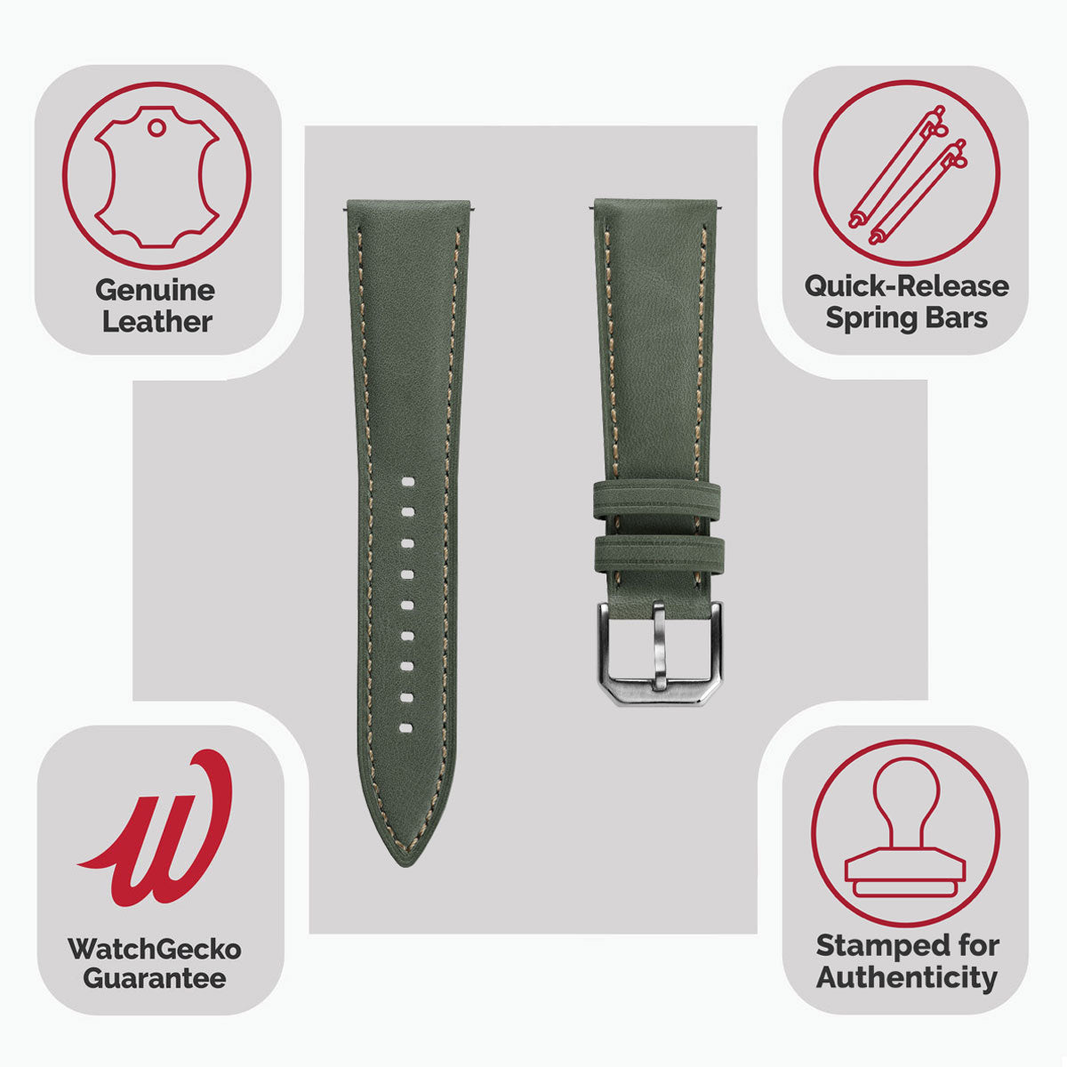 Whitby Vintage Padded Leather Watch Strap - Sage Green