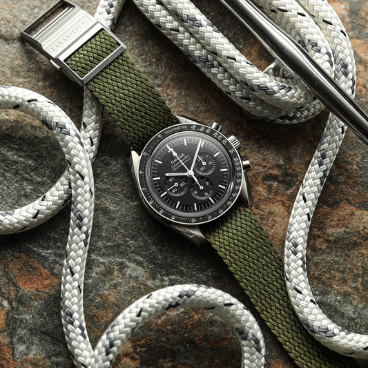 ZULUDIVER Perlon Nylon OctoPod Watch Strap - Army Green on Omega Speedmaster