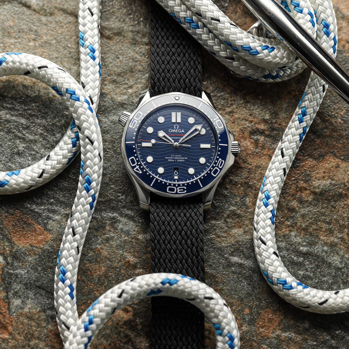 ZULUDIVER Perlon Nylon OctoPod Watch Strap - Onyx on Omega Seamaster