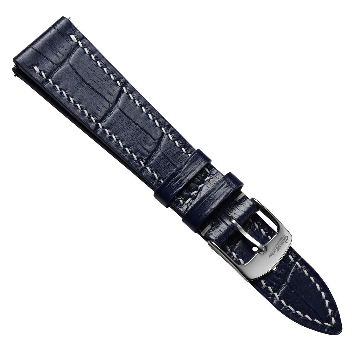 Arnhem Gator Print Genuine Leather Watch Strap - Navy Blue