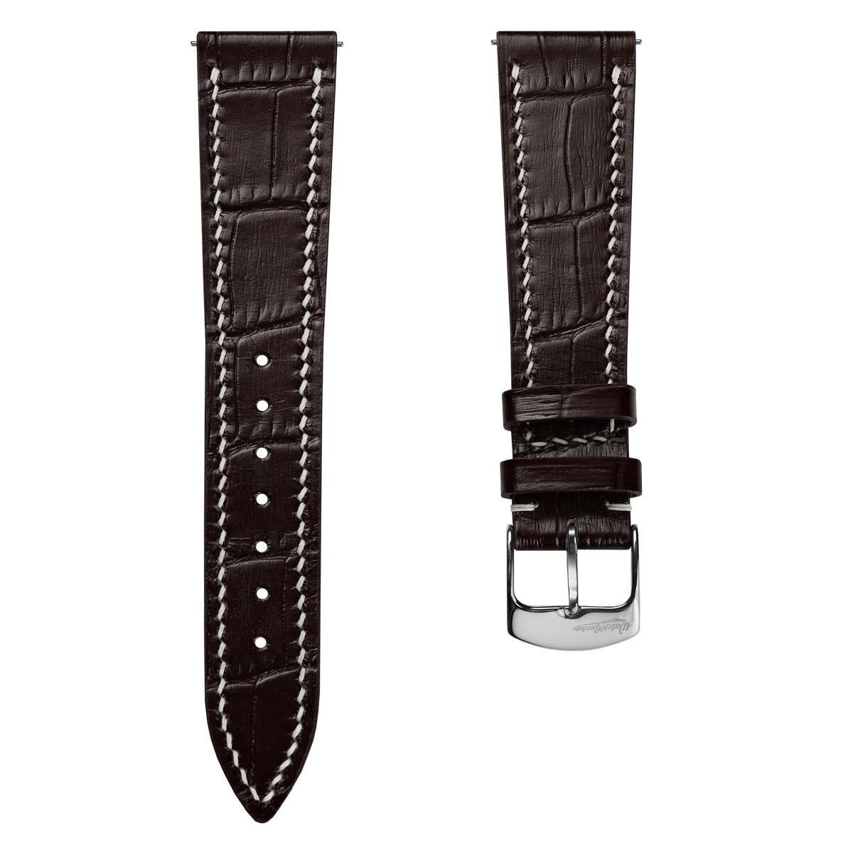 Arnhem Gator Print Genuine Leather Watch Strap - Chocolate Brown