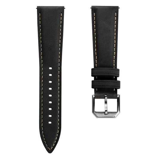 Whitby Vintage Padded Leather Watch Strap - Black