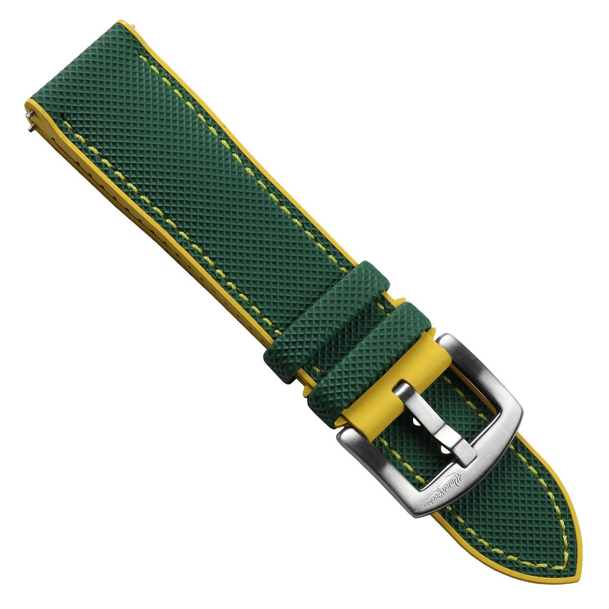 WatchGecko ChronoFKM Rubber Watch Strap - Green & Yellow