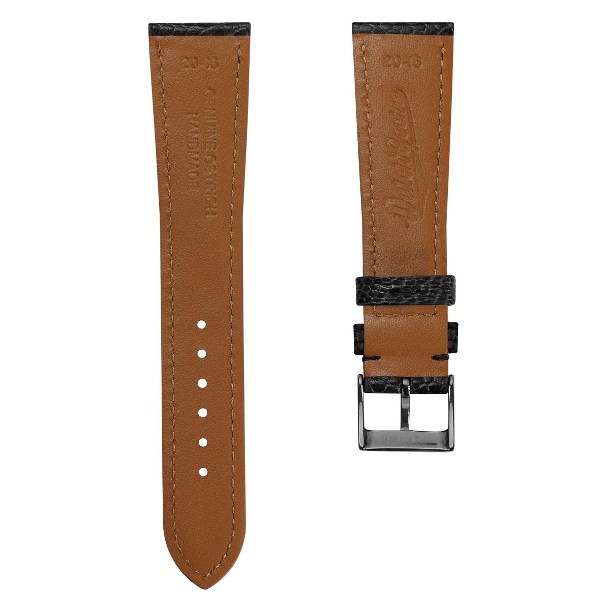 Ostrich Leg Leather Watch Strap - Black