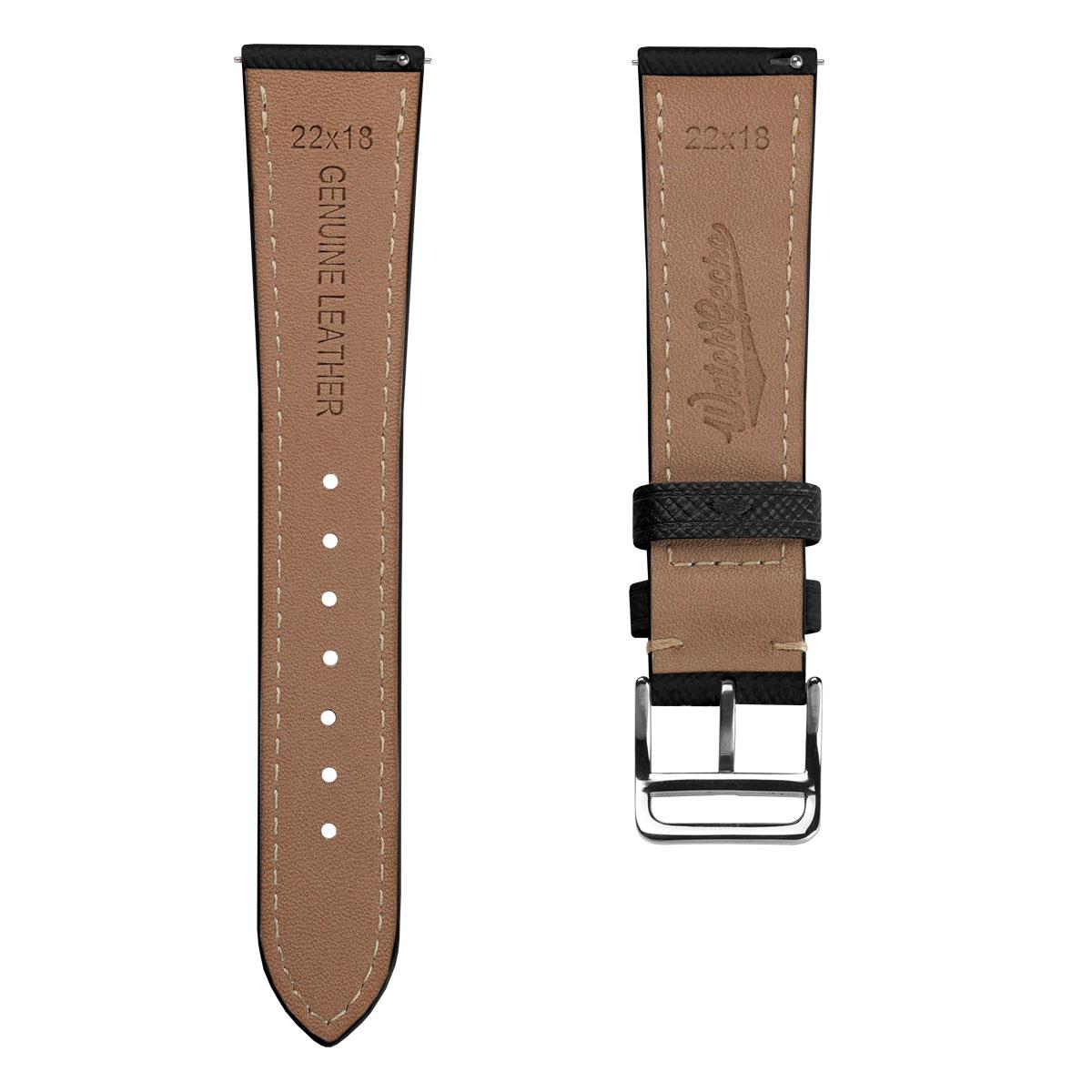 WatchGecko Brixham Classic Saffiano Leather Watch Strap - Black