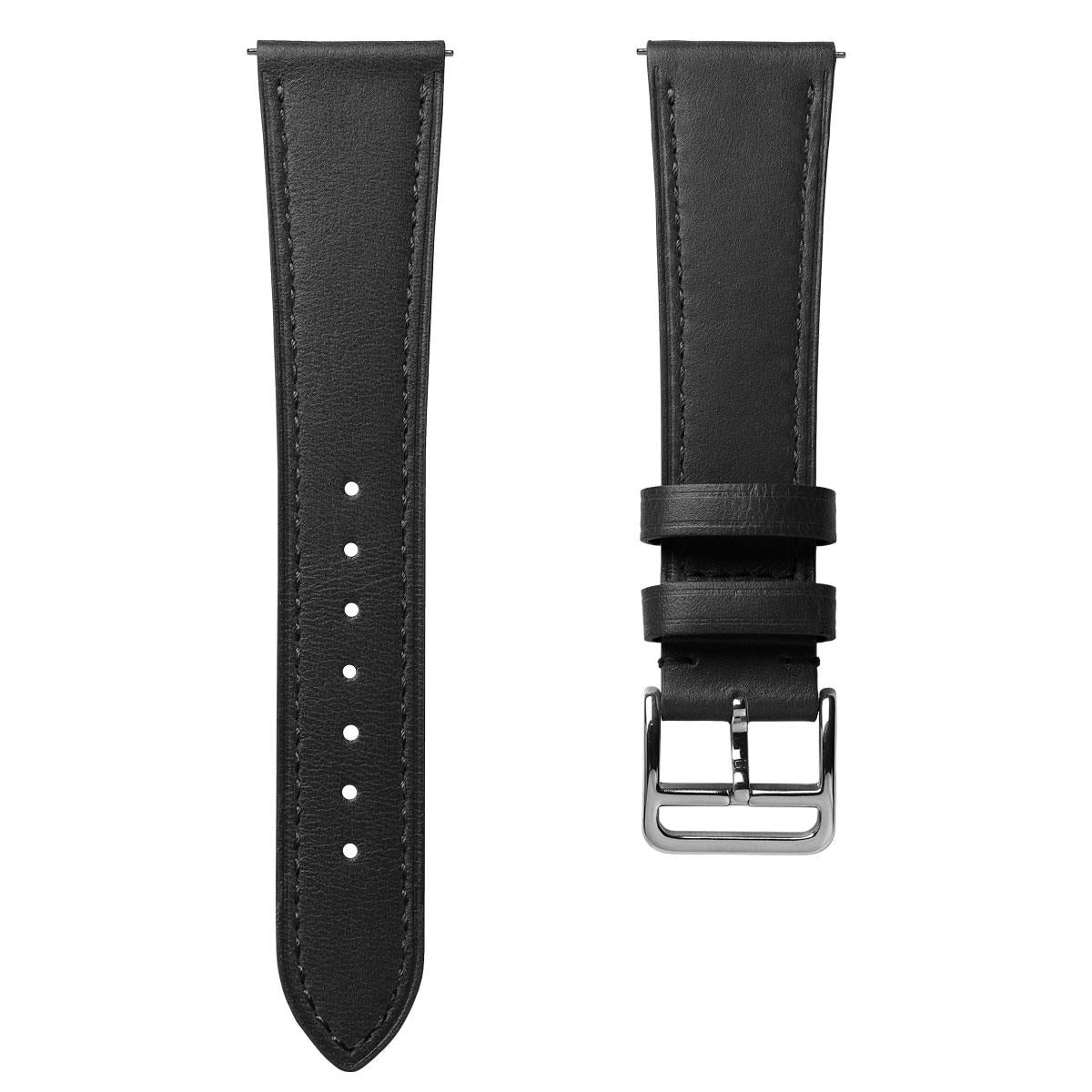 Brixham Special Buckle Classic Leather Watch Strap - Black / Black