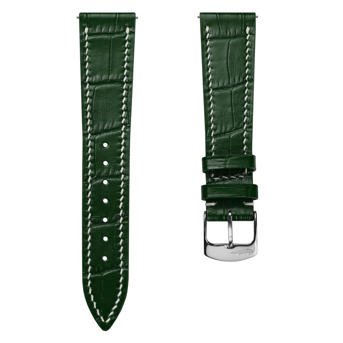 Arnhem Gator Print Genuine Leather Watch Strap - Dark Green