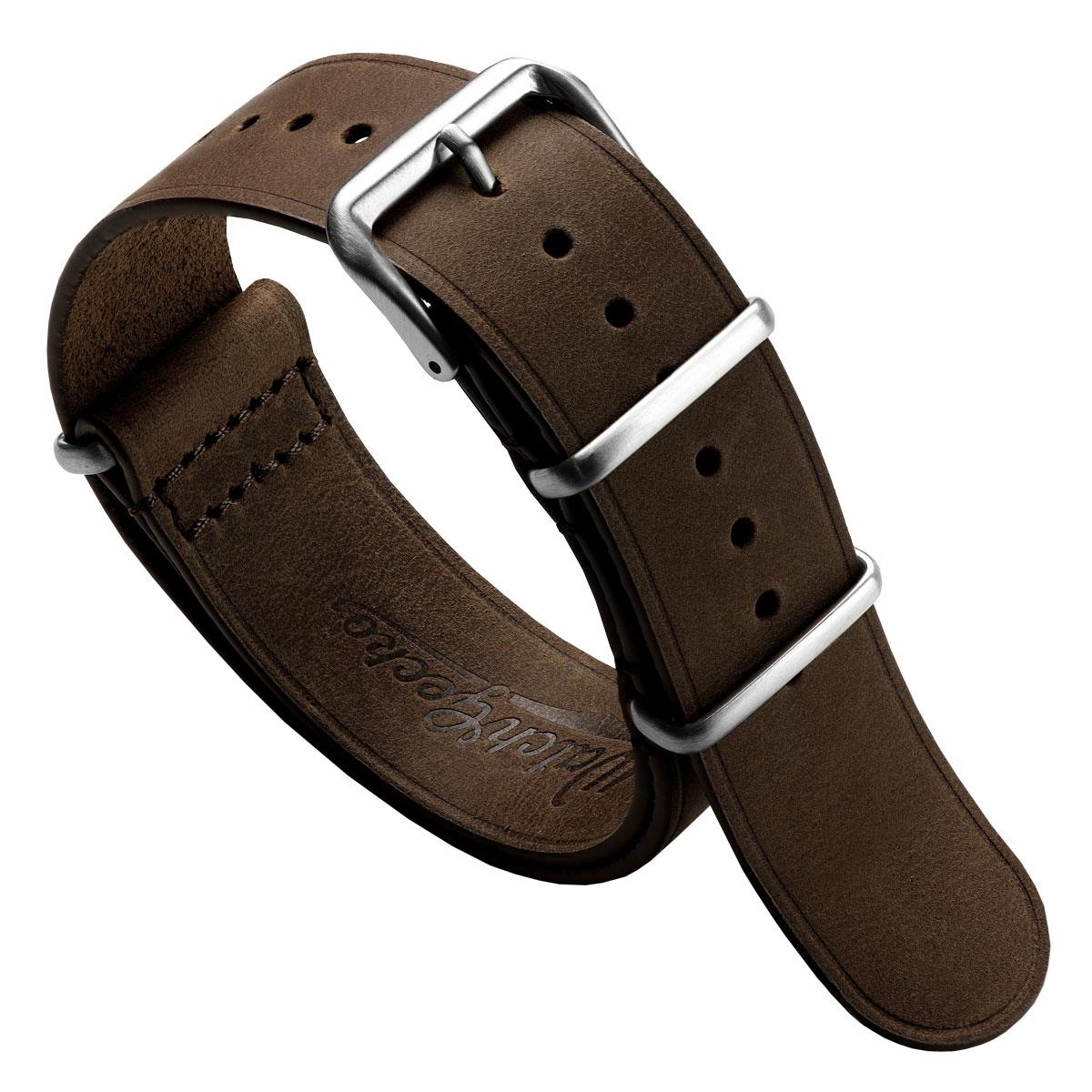 WatchGecko British Military Watch Strap: Cambridge Crazy Pull-Up Leather - Chocolate Brown