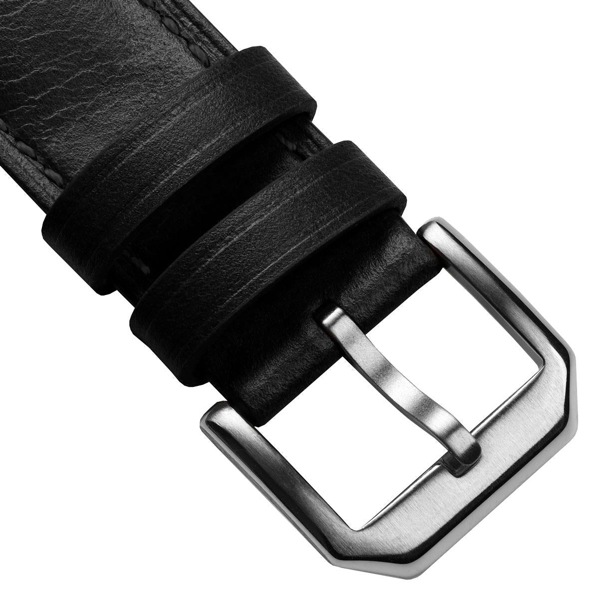 Tenby Classic Padded Genuine Leather Watch Strap  - Black & Black Stitching