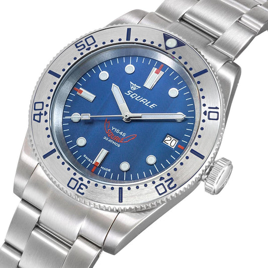 Squale 1545 Blue (Steel Bezel) on Stainless Steel Bracelet