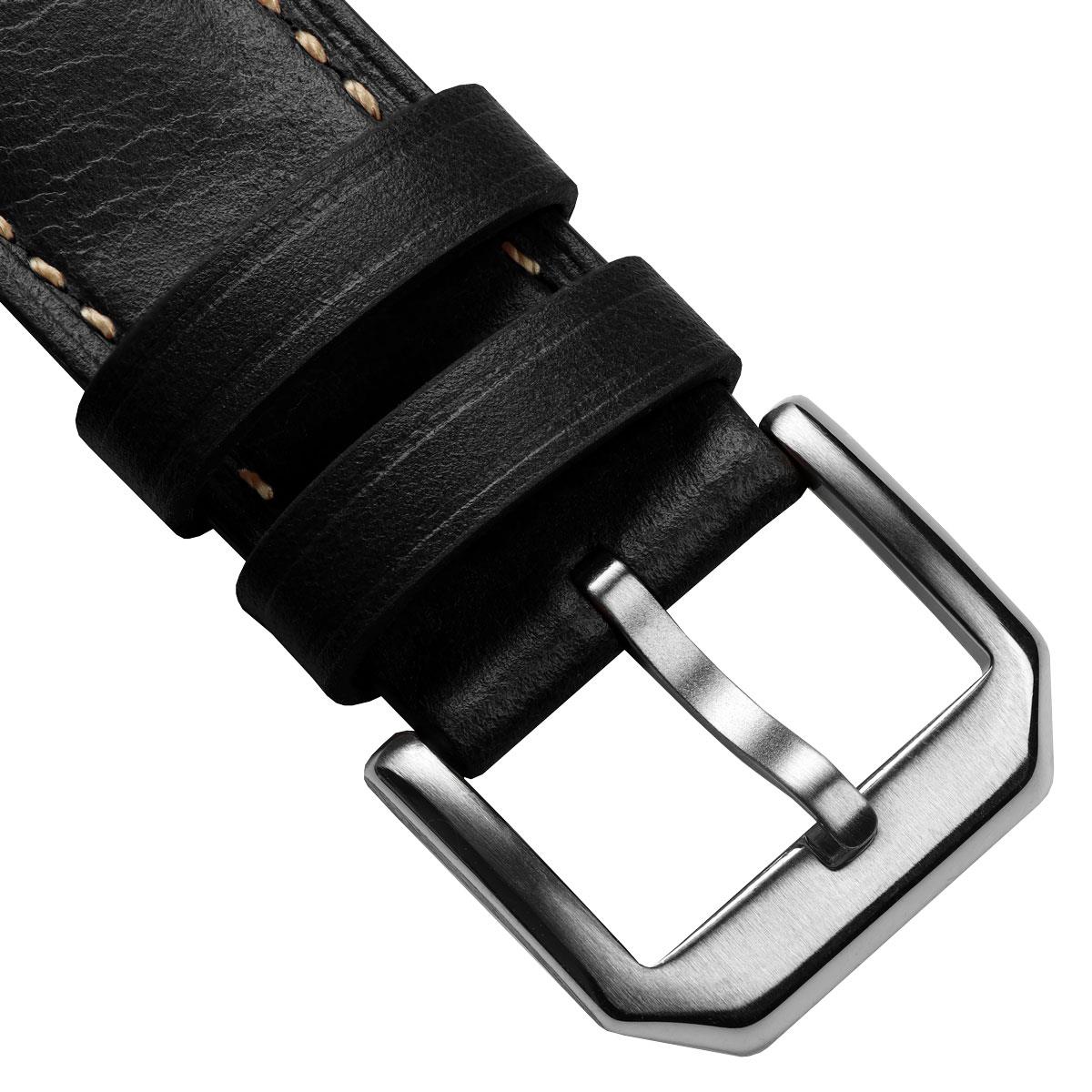 Tenby Classic Padded Genuine Leather Watch Strap  - Black