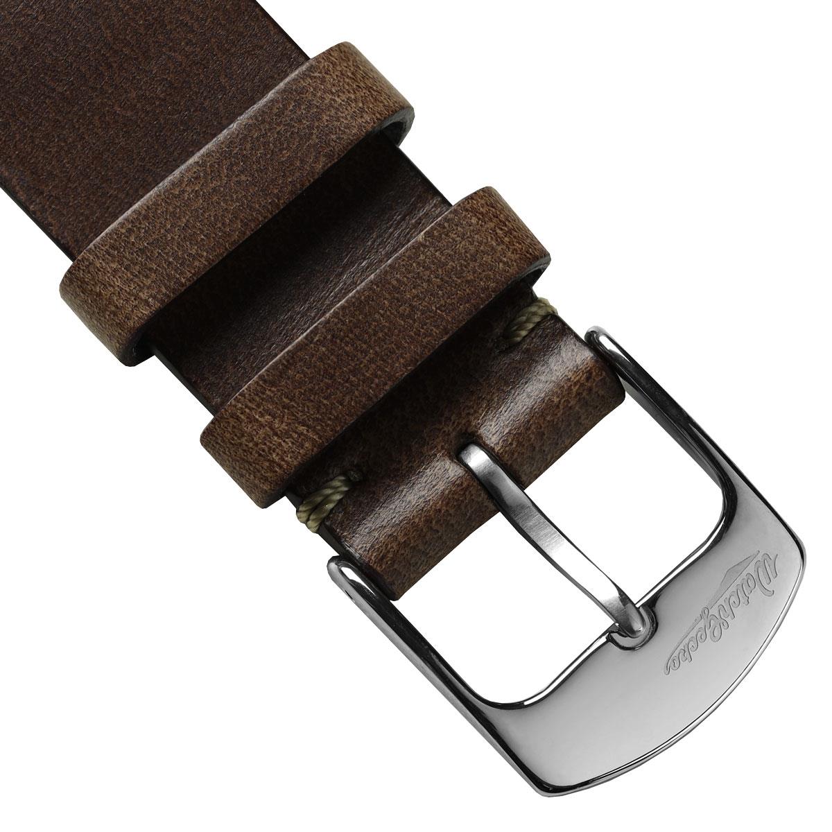 Genuine Horween Chromexcel® V-Stitch Leather Watch Strap - Dark Brown