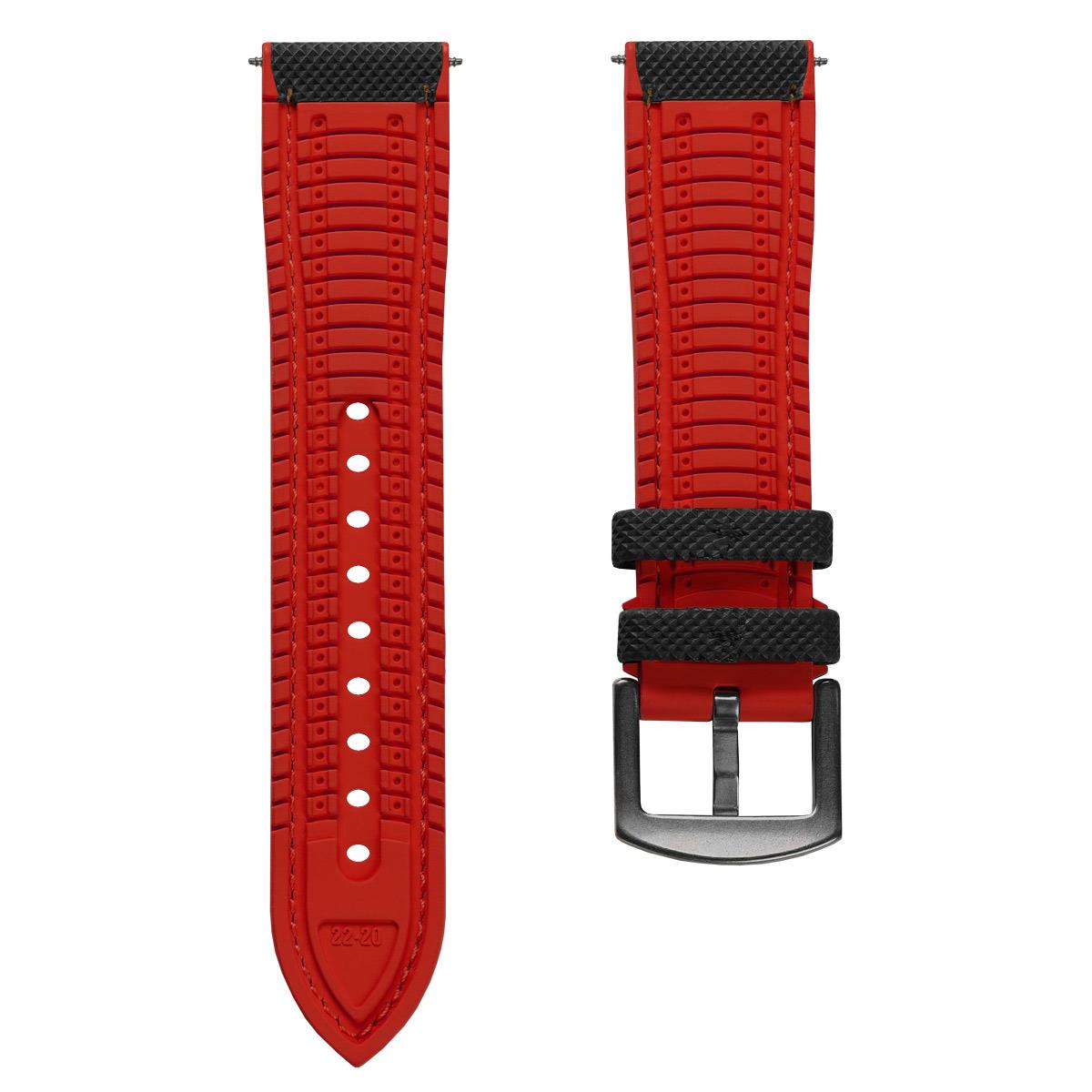 WatchGecko ChronoFKM Rubber Watch Strap - Black & Red