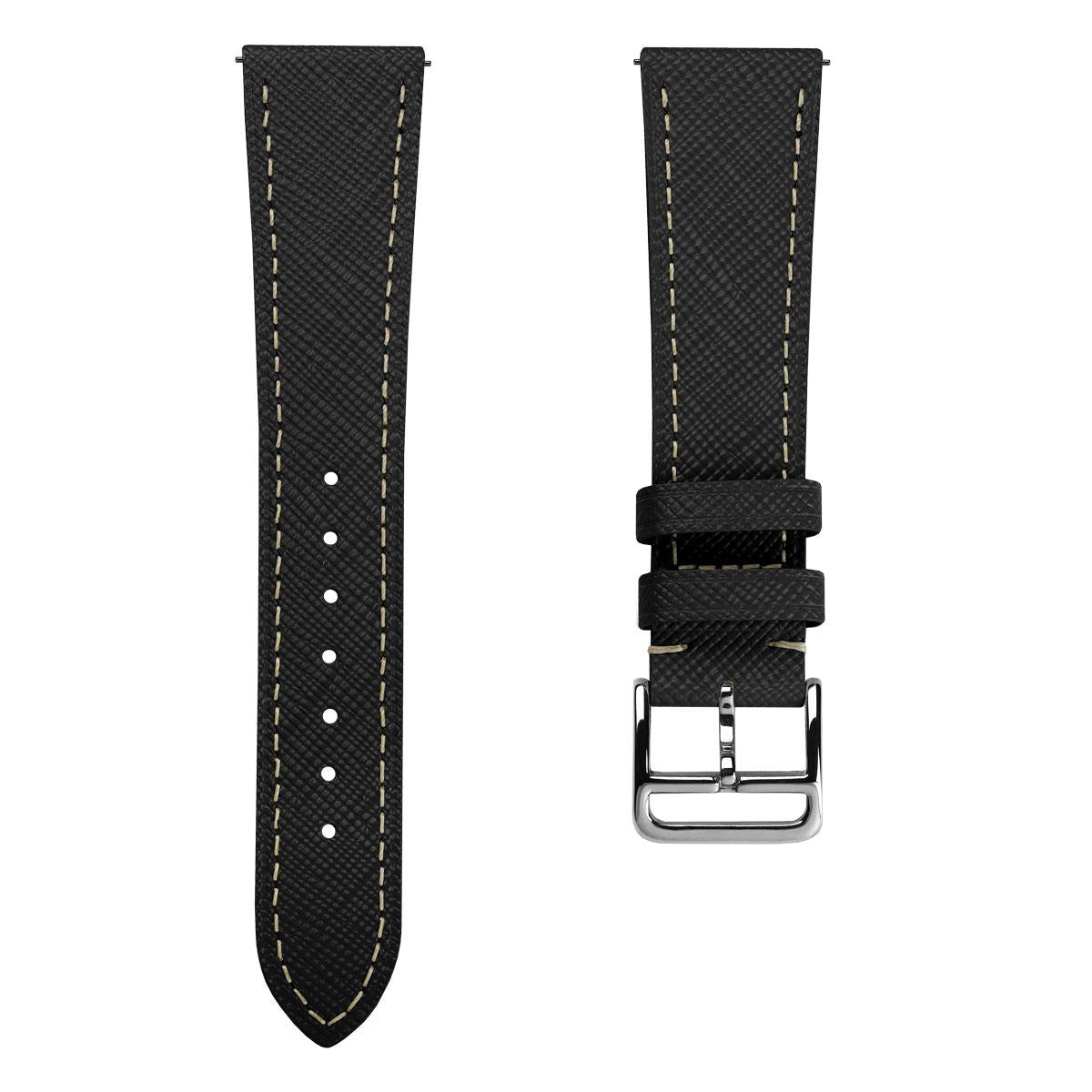 WatchGecko Brixham Classic Saffiano Leather Watch Strap - Black