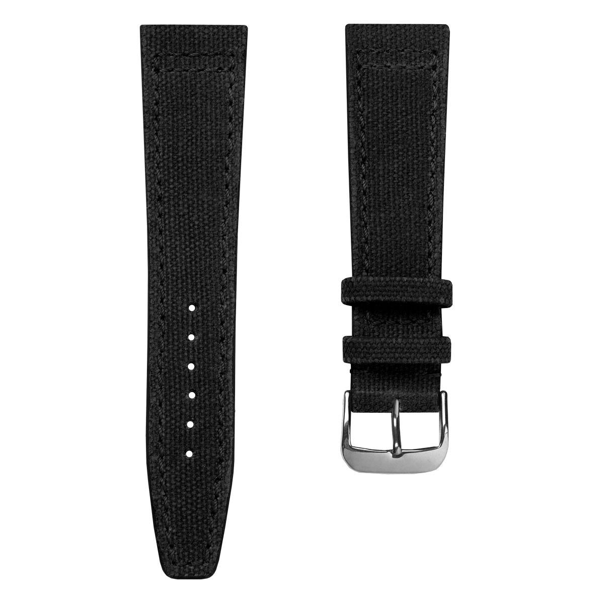 WatchGecko Two-Piece Canvas Watch Strap - Black