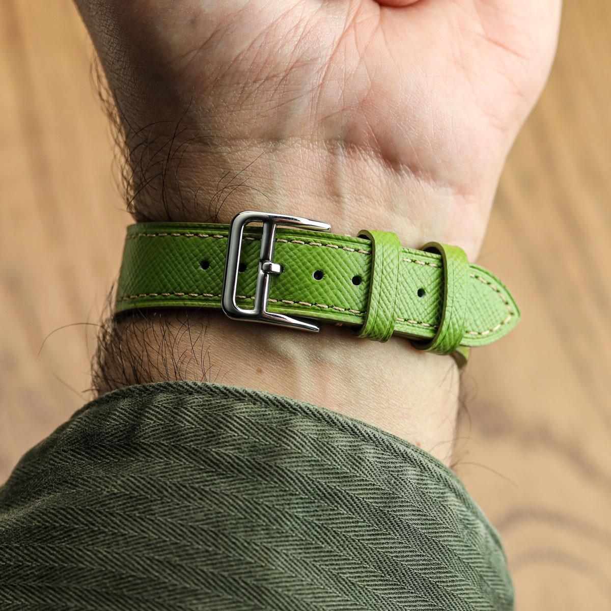 WatchGecko Brixham Classic Saffiano Leather Watch Strap - Avocado Green