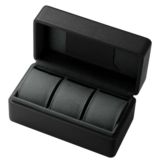 WatchGecko Saffiano Leather Triple Watch Box - Black / Grey