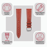 Bourton Hand-Stitched Genuine Italian Leather Watch Strap - Salmon Red