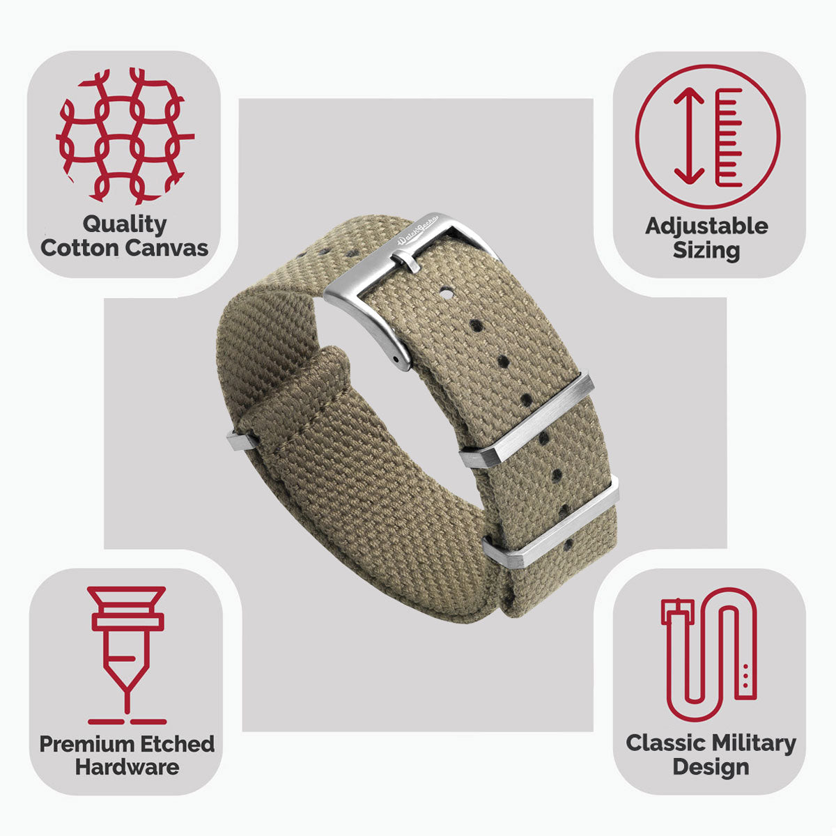 WatchGecko Braemore Military Nylon Watch Strap - Beige