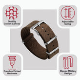 WatchGecko Braemore Military Nylon Watch Strap - National Brown