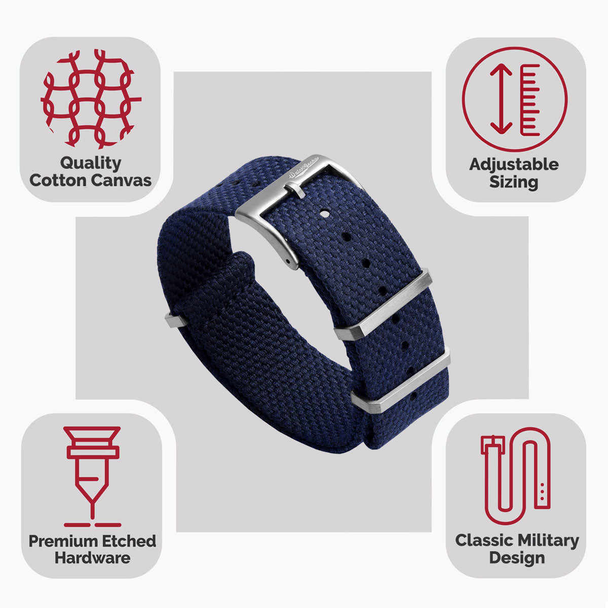 WatchGecko Braemore Military Nylon Watch Strap - Marine Blue