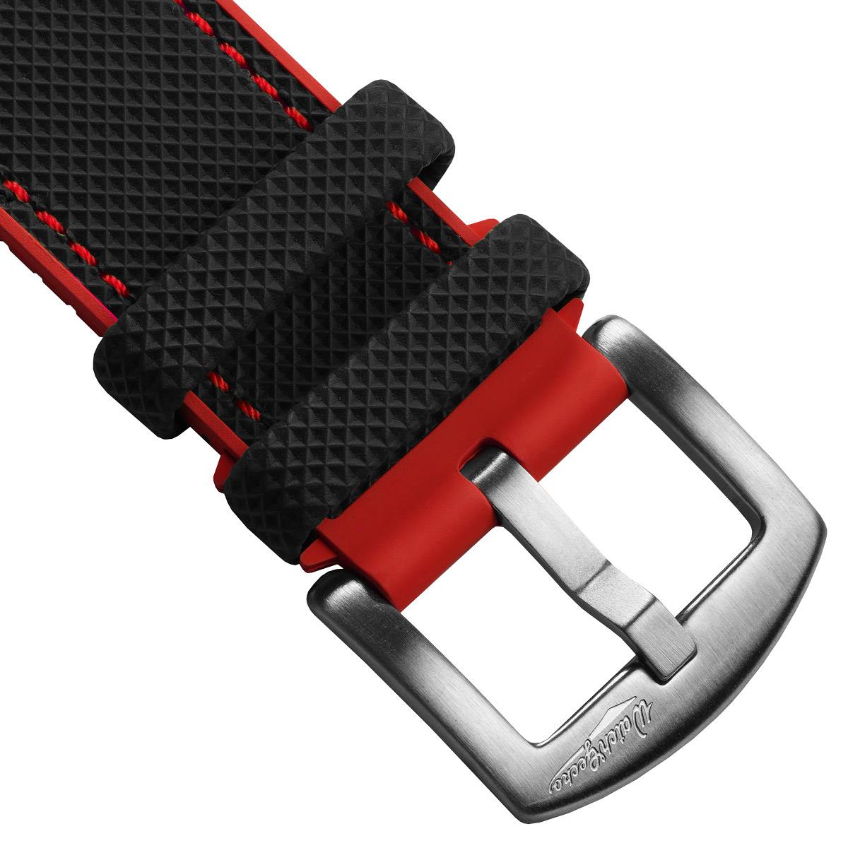 WatchGecko ChronoFKM Rubber Watch Strap - Black & Red