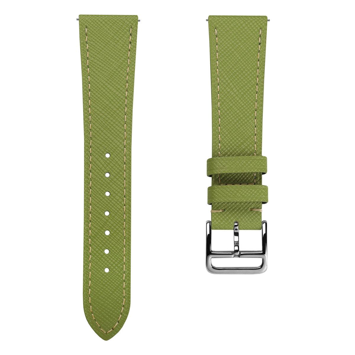 WatchGecko Brixham Classic Saffiano Leather Watch Strap - Avocado Green