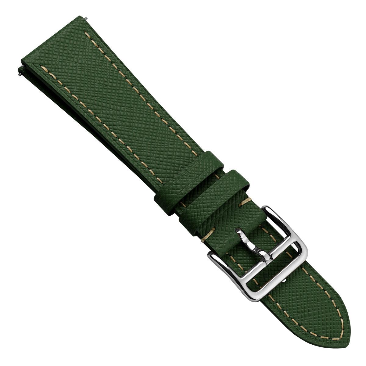 WatchGecko Brixham Classic Saffiano Leather Watch Strap - Jasper Green