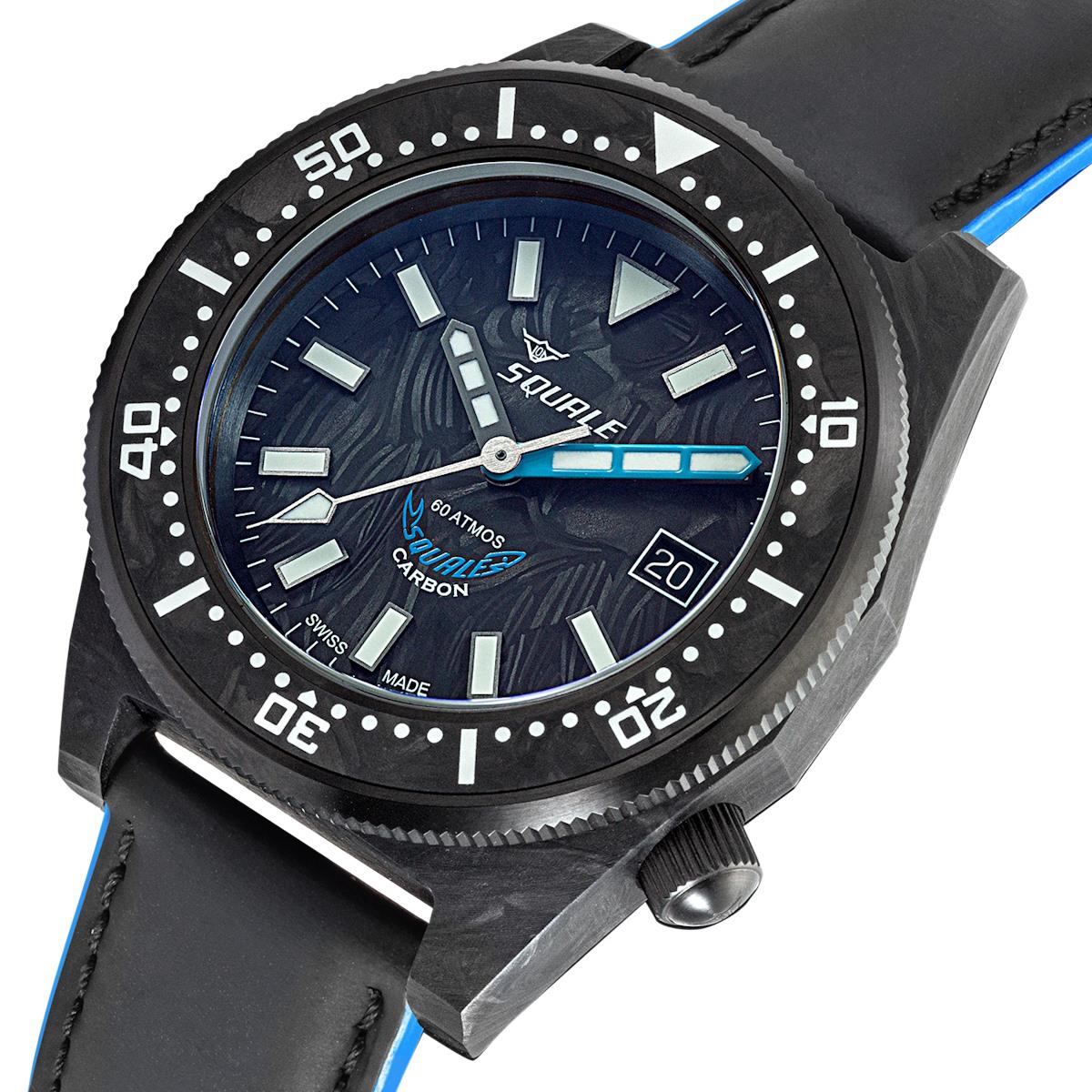 Squale T-183A BLUE on Rubberized Leather Strap