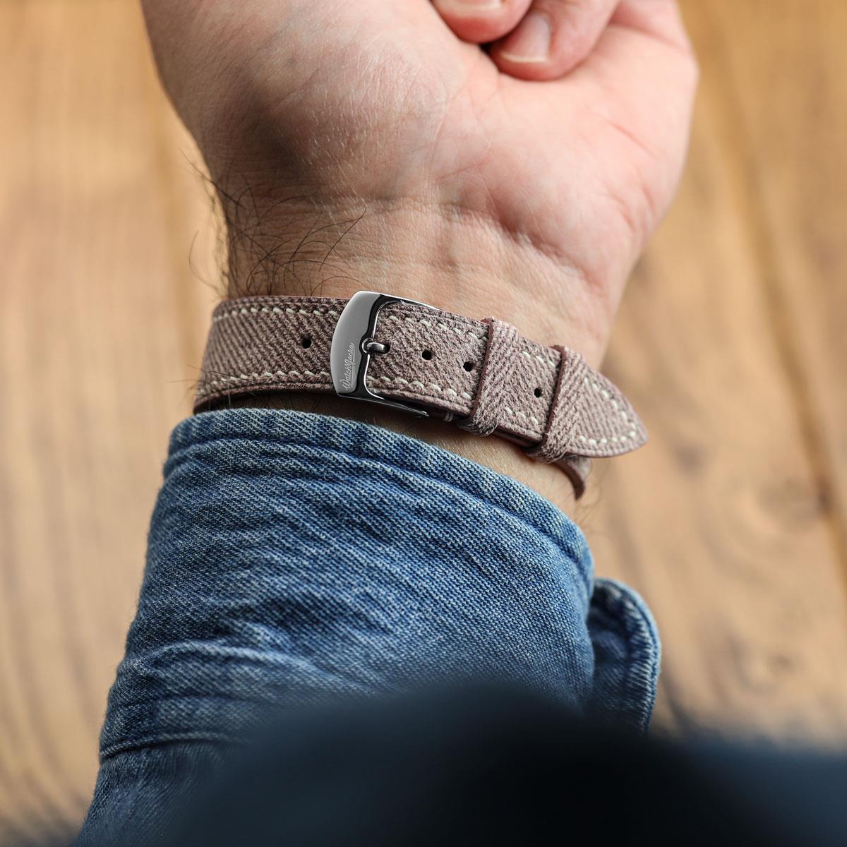 Arbour Hand-Stitched Denim Design Genuine Leather Watch Strap - Pink