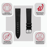 Camden Hand-Stitched Genuine Leather Watch Strap - Black