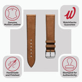 Camden Hand-Stitched Genuine Leather Watch Strap - Cognac