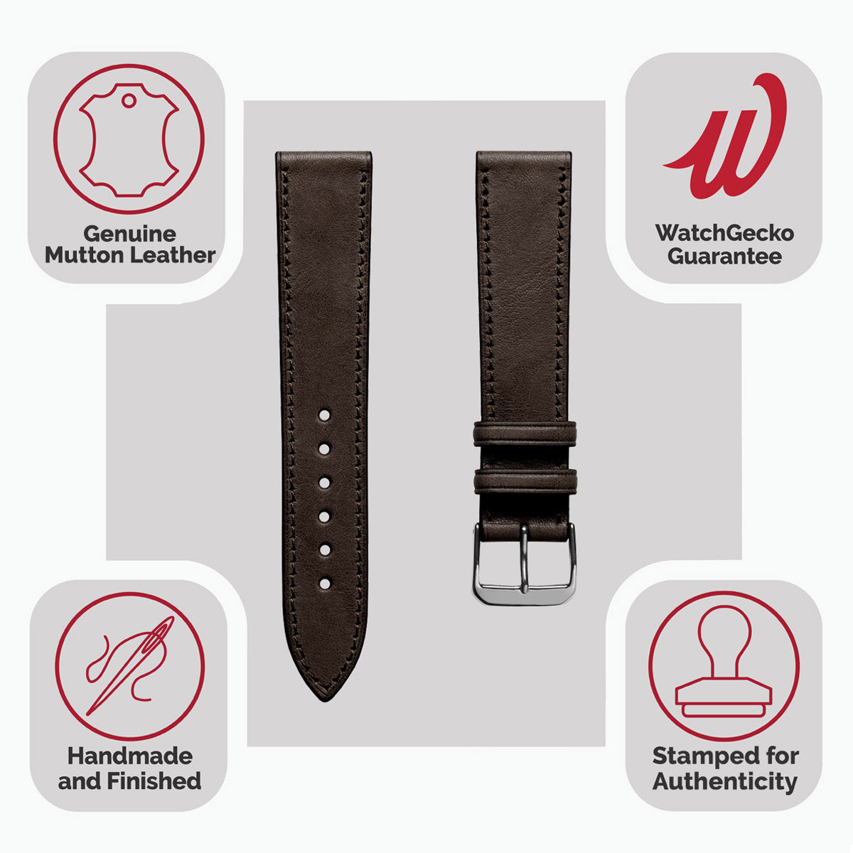 Camden Hand-Stitched Genuine Leather Watch Strap - Mocha Dark Brown